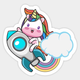 cute unicorn with rocket Sticker